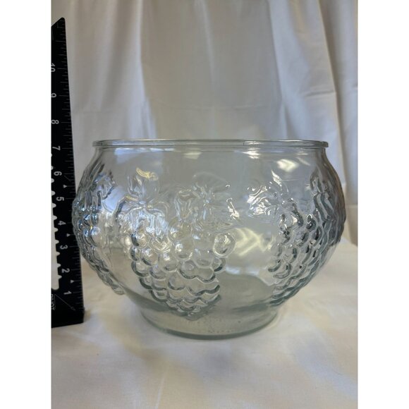 Vintage Clear Embossed Glass Bowl With Grape & Vine Design - Picture 2 of 2